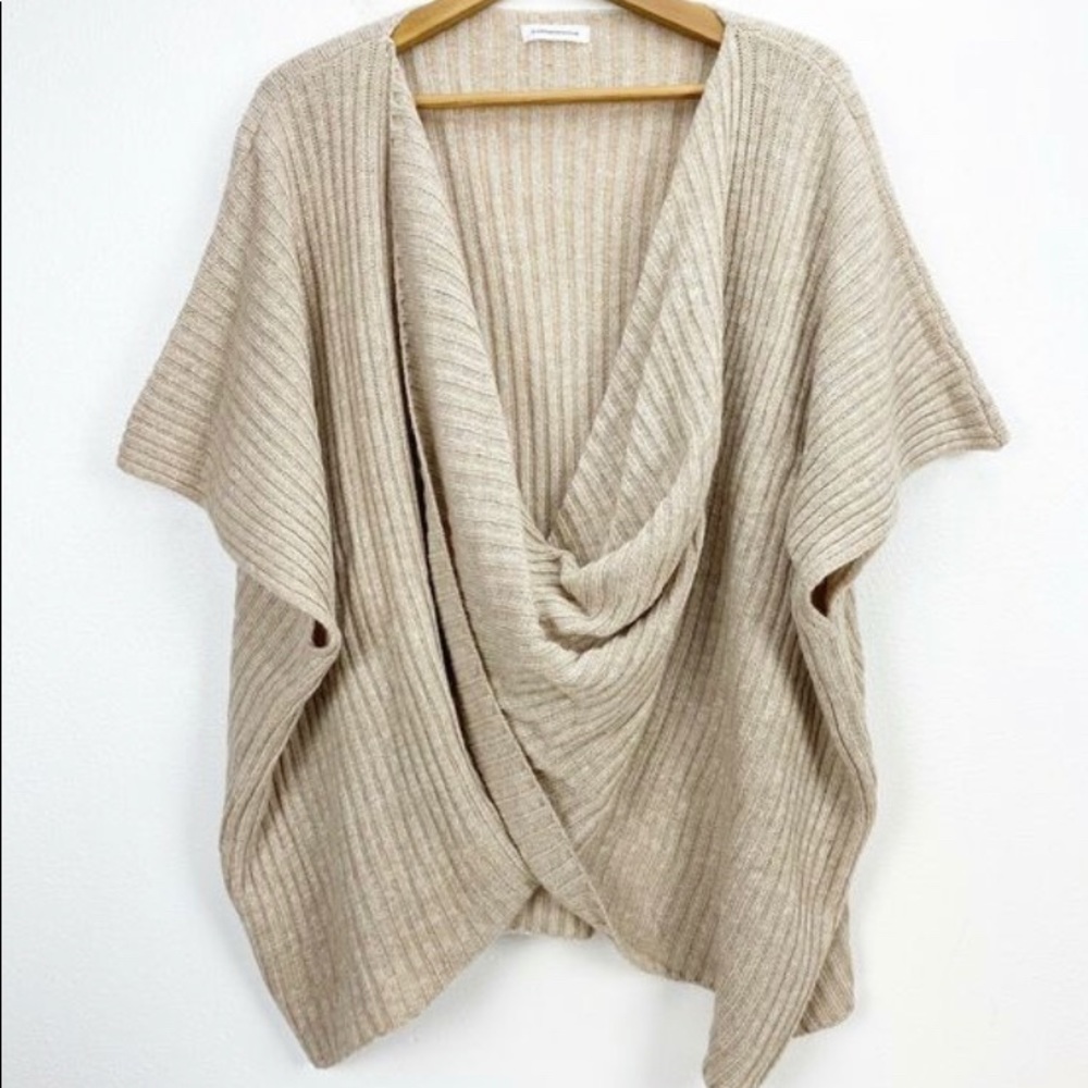 {Anthropologie} Cream Twist Front Wool Sweater